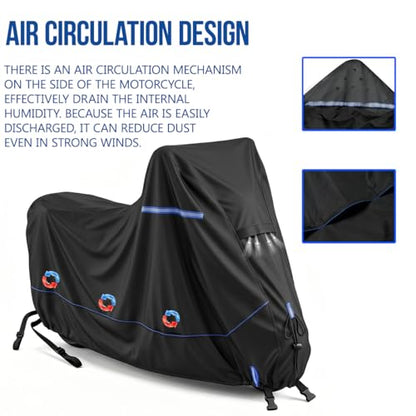 Heavy-Duty Waterproof Motorcycle Cover Fits Kawasaki Ninja 400 500 650 Z900 ZX-6R (No Trunk) for Outdoor Storage, All Weather Protection with Windproof Buckles & Multi-Vent