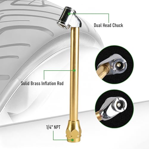 Heavy Duty Tire Inflator with Pressure Gauge 10-160 PSI, 1/4" NPT Dual Head Chuck, 15" Kink-Resistant Rubber Air Hose Compatible with Car, Truck, Motorcycle, ATV, SUV