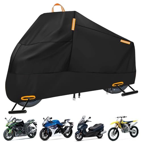 Motorcycle Cover Waterproof Outdoor, 300D Heavy Duty Motorcycle Cover for Ninja 250 300 650 1000 Yamaha YZF R1 R7 MT-09 Suzuki GSXR 600 750 1000 Scooter Cover Protection Fits up to 86" - Black - size: L (Fits up to 86")