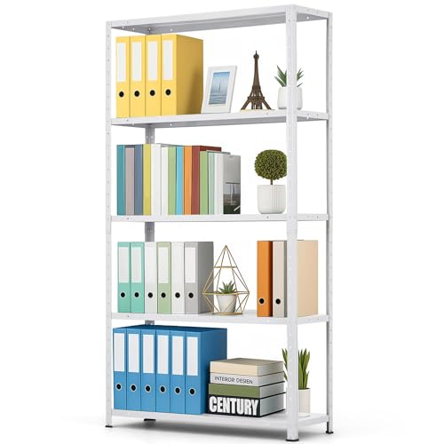 Storage Shelves, Heavy Duty Garage Storage Shelves 5-Tier Metal Shelving Unit for Kitchen Pantry Basement Bathroom Laundry, Adjustable Shelving, 2500 LBS Capacity, 35.4" L x 12" W x 68" H - size: 68"D x 35.4"W x 12"H-White