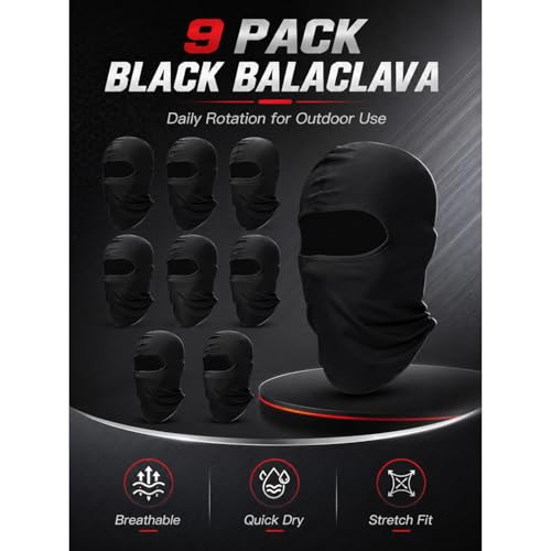 9 Pack Ski Mask for Men Balaclava Full Face Mask Breathable Winter Windproof Hood for Motorcycle Snowboard - color: Black, style: Balaclava