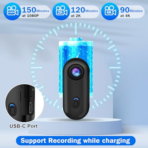i3 4K Thumb Action Camera, Tiny Size, Mount Anywhere, Small Body Camera with Spring Clip, Portable Vlogging, Hands-Free POV Recording, Helmet Cam for Cycling, Motorcycle (with 32G Card, Black) - style: With 32G Card