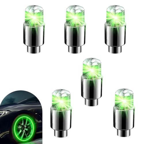 6 PCS LED Valve Stem Lights, Colorful Waterproof Car Wheel Lights, Automotive Tire Decoration Flash Lamp, for Car, SUV, Truck, Motorcycle, Bike (Green) - color: Green