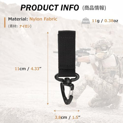 Azarxis Tactical Molle Key Ring Gear Clip Keychain Keeper Belt Hanging 360 Degrees Rotate Hook Holder - color: #03 Black - 4 Pack