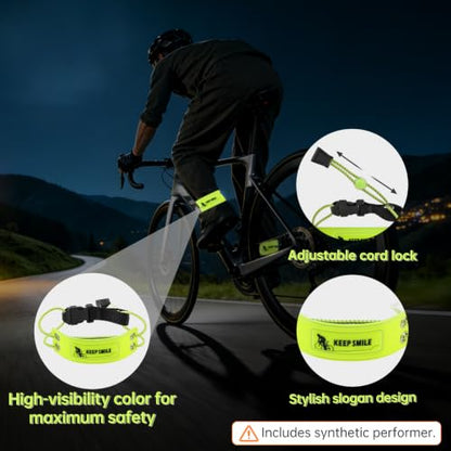 Reflective Ankle Bands for Cycling, High Visibility Bike Pant Clips, Elastic Adjustable Bicycle Trouser Straps, Night Safety Reflective Leg Bands for Running, Walking, Outdoor Activities