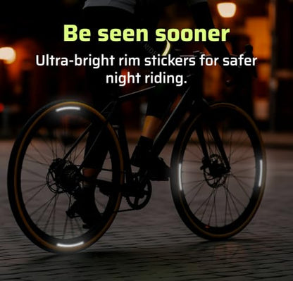 ReflecToes 720 Reflective Wheel Rim Stickers - 16 Pcs Reflective Decals, 720+ Candle Power Wheel Reflectors for Bike - High-Intensity Retroreflective Rim Tape - style: Wheel Rim 720