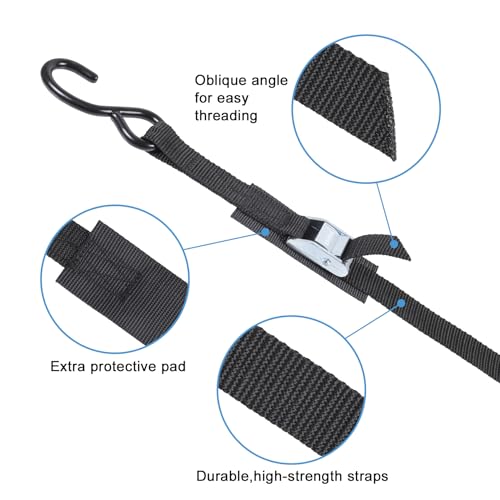 EXVITAL Tie Down Straps with Hook Cam Buckle Straps 1" x 8’ 1200lbs Break Strenght with Extra Soft Loops for Motorcycle, Kayak, ATVs, Dirt Bike, Truck, Car Black 4 Pack - size: 1"x8'x4