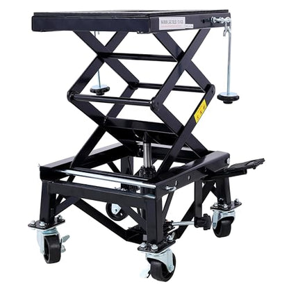 Hydraulic Motorcycle Scissor Lift Stand 300 Lbs Dirt Bike Jack Foot Pedal Lifting Portable Garage Repair Platform Wheel Shop Maintenance 300 lbs Black