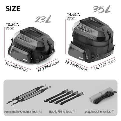 Rhinowalk Motorcycle Tail Bag (Carbon Black-Upgraded Version, 23-35 L) - color: Carbon Black-Upgraded Version, size: 23-35 L