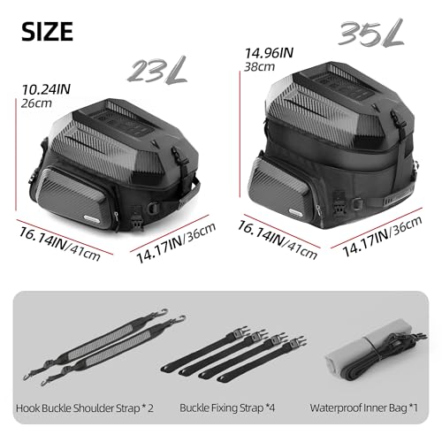 Rhinowalk Motorcycle Tail Bag (Matte Black—Upgraded Version, 23-35 L) - color: Matte Black—Upgraded Version, size: 23-35 L