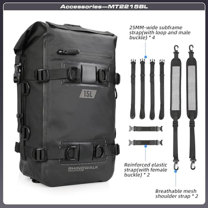 Waterproof Motorcycle Tail Bag 15L Motorbike Rear Rack Storage Bag Saddle Pannier for Touring Adventure Commuting Black - size: 15L