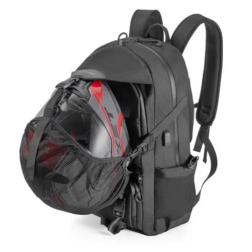 Oumurs Motorcycle Backpack 50L, Waterproof 1680D Oxford Fabric, Expandable, Motorbike Helmet Bag, Reflective, Helmet Strap, USB, Large Capacity, Laptop Rucksack, Long Distance Travel Backpack, Black - color: Black
