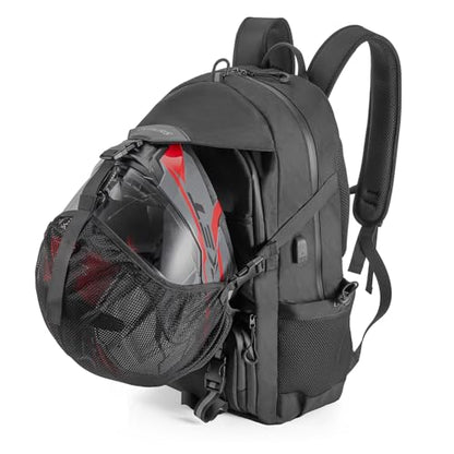 Oumurs Motorcycle Backpack 50L, Waterproof 1680D Oxford Fabric, Expandable, Motorbike Helmet Bag, Reflective, Helmet Strap, USB, Large Capacity, Laptop Rucksack, Long Distance Travel Backpack, Black - color: Black
