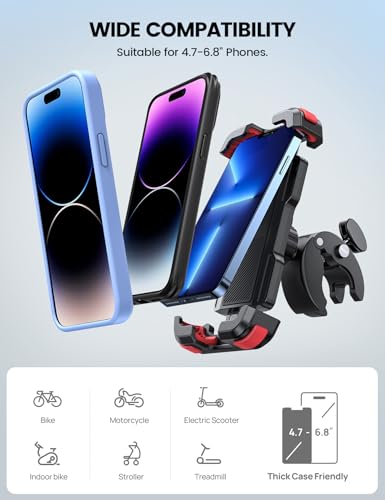 Lamicall Motorcycle Phone Mount, Bike Phone Holder - Upgrade Quick Install Handlebar Clip for Bicycle Scooter, Cell Phone Clamp for iPhone Air, 17 16 15 Pro Max, Galaxy, 4.7-6.8" Phones, Red - color: Red