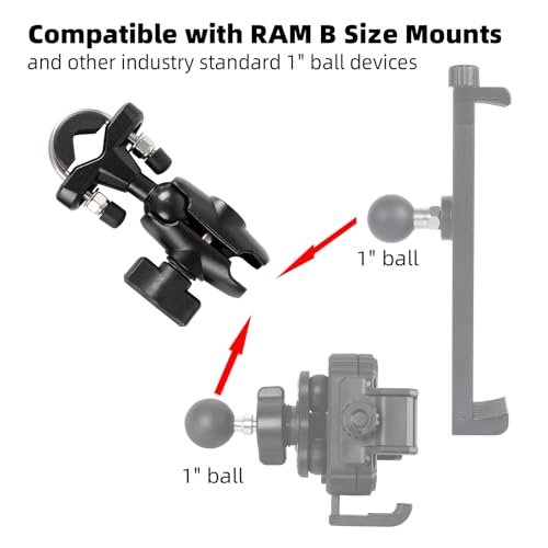 Motorcycle Handlebar Mount Combo: 1-Inch Ball U-Bolt Base & Short Double Socket Arm, Aluminum Alloy, Compatible with RAM Mounts B-Size Components , Fits 0.5"-1.3" Bars - style: U-Bolt Base w 2.36" Arm