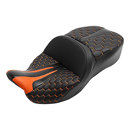 CC RIDER Driver Passenger Seat Hammock Gel Orange Hexagon Fit For Harley Touring 2009-2023 Street Glide Road Glide Road King Electra Glide and 2009-2021 Tri Glide - color: 23# Gel Orange