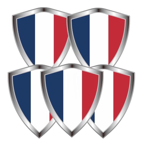 France Flag Decal Sticker - French Flags Shield Shape Reflective Vinyl Car Stickers - for Car Window Bumper Laptop Waterproof Sticker (5Pcs) - color: France