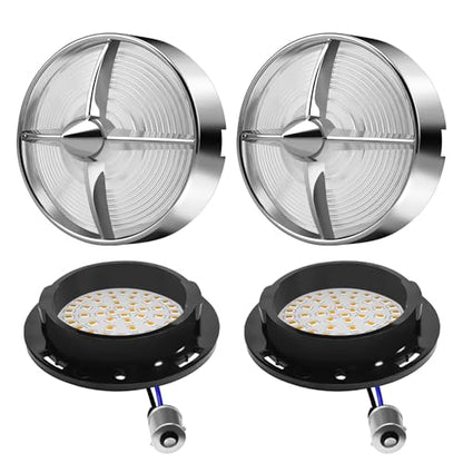 Motorcycle LED Turn Signals With 3 1/4" Clearf Lens Covers 2 Pack, 1156 Signal Contact Amber Turning Light Lamp Universal Fit Harley Softail Road King Street Glide Ultra Classic Accessories - color: 3 1/4" round Clear lenses with 1156 LED