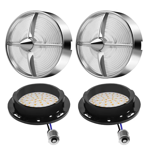 Motorcycle LED Turn Signals With 3 1/4" Clearf Lens Covers 2 Pack, 1156 Signal Contact Amber Turning Light Lamp Universal Fit Harley Softail Road King Street Glide Ultra Classic Accessories - color: 3 1/4" round Clear lenses with 1156 LED