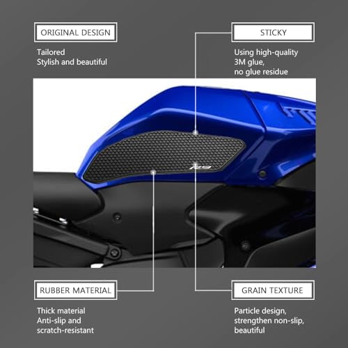 Yamaha YZF R9 2025 Fuel Tank Pad Anti-Slip Knee Grip Traction Pad | Protective Sticker for YZF-R9 Side Gas Tank | Motorcycle Accessories | Rubber Material | Black