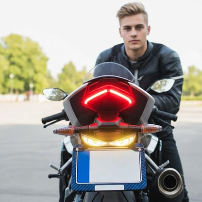 Motorcycle Brake Light, High Visibility Safety Lamp, 19x5x0.5cm, Eye Shape License Plate Lamp, License Plate LED Light, Sturdy And Weather Resistant, For Night Riding, Daily Commuting, Cycling, Travel - color: Snake eye lamp-white+yellow flash