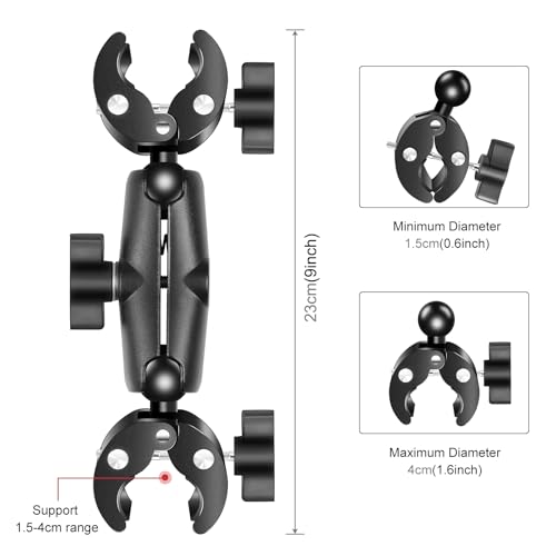 Double Mount Clamp for Action Camera, PULUZ Super Clamp Adapter Double Head Multifunction Holder for Motorcycle, Photography Light Fixture Bracket,Umbrella,Selfie Stick,Reflector - style: Double Mount Clamp