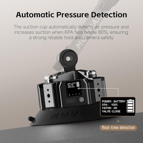 MOVMAX Blade Arm Solar Electronic Suction Cup Mount, Shock Absorber Arm Car Mount for DJI Pocket 4/3, GoPro Hero 13, 360 Action Cameras with Auto Pressure Detection & LCD Display, Pocket 3 Accessories - style: New Solar Suction Mount for Car