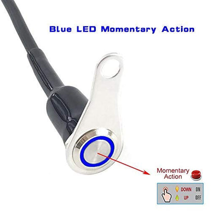 RAYANA Stainless Steel LED Motorcycle Switch Horn Handlebar Adjustable Mount Waterproof DC12V Momentary Button Switch (A-Blue-Monentary Button)