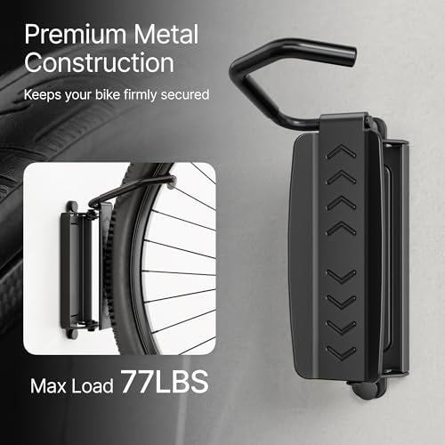 PEGZONE 4 Pack Bike Rack Garage, Bike Wall Mount Heavy Duty, Holds 77 Lbs, Swivel Bike Hangers for Garage, Adjustable Indoor Bike Storage for Bedroom Home Office, 4 Pack - size: 4 PACK