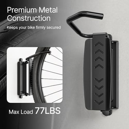 PEGZONE 4 Pack Bike Rack Garage, Bike Wall Mount Heavy Duty, Holds 77 Lbs, Swivel Bike Hangers for Garage, Adjustable Indoor Bike Storage for Bedroom Home Office, 4 Pack - size: 4 PACK