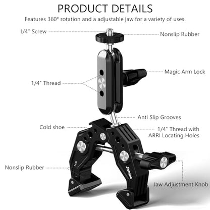 Phone Clamp Mount with 360° Dual Ballhead Anti-Fall 360° Rotating Motorbike Phone Holder AC Clamp Mount for GoPro Hero 13,DJI OSMO Pocket 3,Insta 360 X5 Fits Mountain/Scooter/Dirt - color: Black