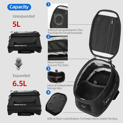 Rhinowalk Motorcycle Tank Bag 5L-6.5L with Strong Magnetic Quick Release Magnetic Tank Bag with Rain Cover fits Harley Davidson, Indian, Honda, Yamaha, Suzuki and More-Brown - color: Brown