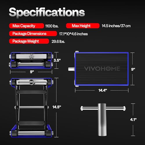 VIVOHOME 1100 LBS Motorcycle Lift Scissor Jack, Wide Deck Hoist Stand, Height Adjustable Center Stand with Crank, Steel Lift for Cruiser, Dirt Bike, ATV - Blue - color: Blue