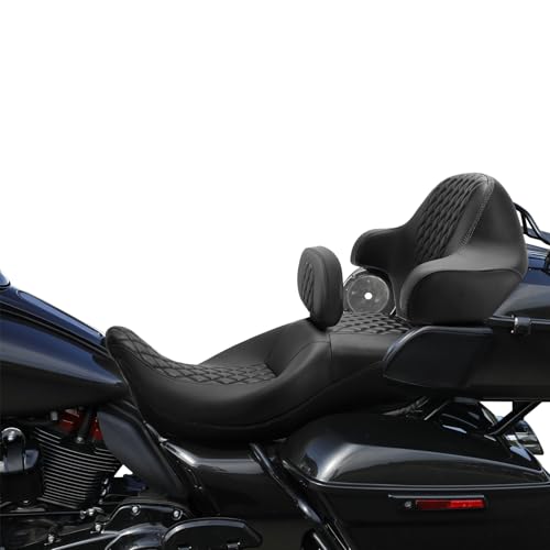 SLMOTO Hammock Passenger Seat Driver Brackrest Wrap Around King Trunk Backrest Pad fit for Harley Touring Road King Street Glide Road Glide Electra Glide 2014-2023 2 Up Seat - color: B Style G Black + Passenger Backrest