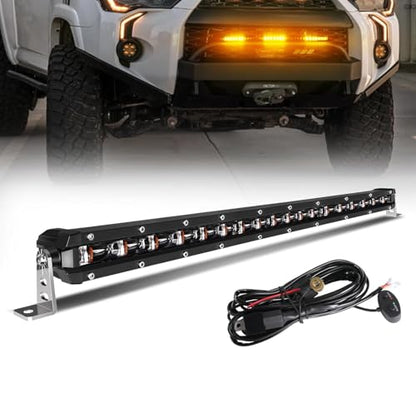 [White & Amber Strobe] 20 inch LED Light Bar Single Row [Straight] White Driving Light, Police Flashing Warning Lamp with Wiring Harness for Off-Road SUV UTV Car Pickup Truck - color: 20in [Straight][White & Amber Strobe]