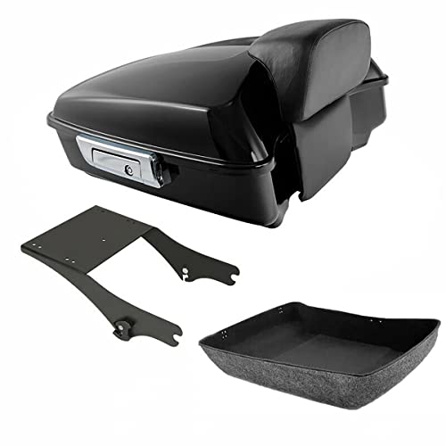 TCMT Chopped Motorcycle Trunk Box Backrest Pad Detachable Mounting Rack Fit For Harley Touring 1997-2008 Road King Road Street Electra Glide Pack - color: Set D1 Chrome Latches#Black Rack