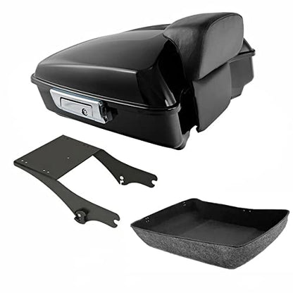 TCMT Chopped Motorcycle Trunk Box Backrest Pad Detachable Mounting Rack Fit For Harley Touring 1997-2008 Road King Road Street Electra Glide Pack - color: Set D1 Chrome Latches#Black Rack