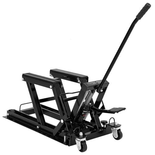 1500 LB Hydraulic Motorcycle Lift Jack with Foot Pedal, Portable ATV Scissor Lift Table with Wheels & Handle, Heavy Duty Hoist Stand for Motorcycle, ATV, UTV, Powersports, Black - color: black