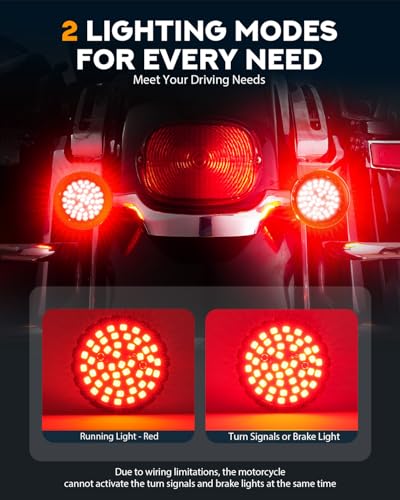 PBYMT Upgrade 2" Motorcycle Rear Turn Signals with Smoked Lens Covers 1157 LED Running Lights Compatible With Harley Davidson Touring Dyna Softail Sportster Street Glide Road Glide Iron 883