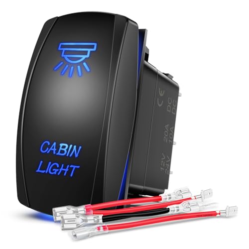 Nilight Cabin Light Rocker Switch Led Bar 5 Pin Laser On Off SPST Switches 20A/12V 10A/24V Blue with Jumper Wires Set for Cars Trucks Boats ATVs UTVs RVs - size: CABIN LIGHT