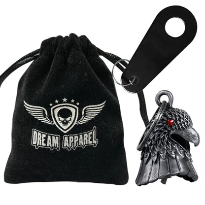 Dream Apparel Motorcycle Bell Guardian Angel Drive Away Gremlin, Biker Bell for Men Women Rider Riding, Good Luck Gift - color: Eagle Head With Red Eyes