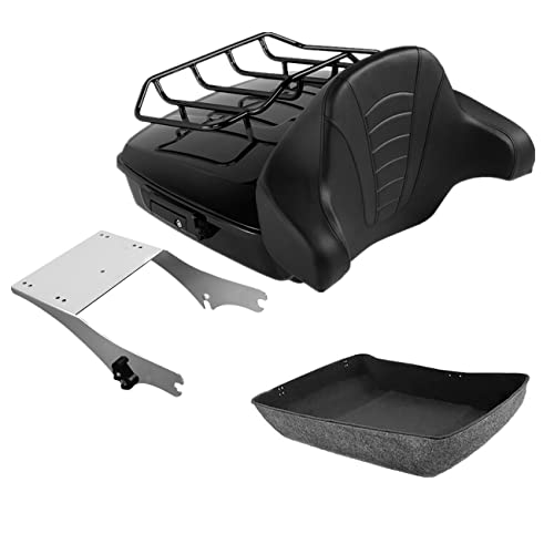 TCMT Chopped Motorcycle Trunk Box Backrest Mounting Luggage Rack Fit For Harley Touring 1997-2008 Road King Road Street Electra Glide Pack - color: Set B2 Black Latches#Chrome Rack