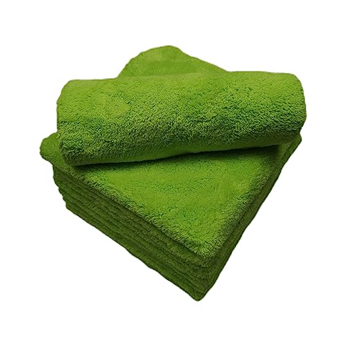 SOFTBATFY Plush Edgeless Microfiber Towel for Car, Soft Drying Wash Detailing Buffing Polishing Towel,500 GSM 6Pack 16 x 16inches (Fluorescent Green, 6Pack) - color: Fluorescent Green