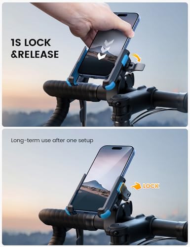 Lamicall Motorcycle Phone Mount Holder - [Camera Friendly] [1s Lock] Bike Phone Holder Handlebar Clamp, Bicycle Scooter Phone Clip, for iPhone Air, 17, 16, 15 Pro Max, Galaxy S25, 4.7-7" Phones, Blue - color: Blue