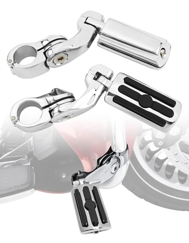 TCMT Highway Pegs Fit For Harley Touring Road King Street Glide Road Glide Electra Glide Softail Sportster Dyna with 1.25" Engine Guards - color: Chrome, size: Style B Short Angled