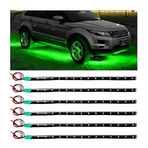 6 PCS 15 LED Strip Underbody Light, 12" 12V Super Bright Underbody Light Strip with 10" Wire, Waterproof Flexible LED Interior Exterior Decoration Lamp for Car Motorcycle Truck (Green) - color: Green