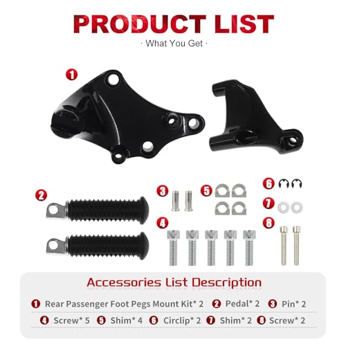 Motorcycle Rear Passenger Footpeg Mount Pedal Fit For Harley Sportster XL 1200 Iron 883 Forty Eight XL1200X 2014-2022 Super Low XL1200V Roadster XL1200CX XL883N XL1200T (For 2014-2022)