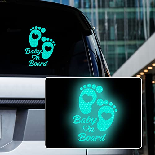 High Intensity Reflective Baby on Board Car Sticker Waterproof Cute Footprint Baby in Car Decal Safety Warning Sign Kids on Board Decal for Car Bumper Window (Mint Green) - color: Mint Green