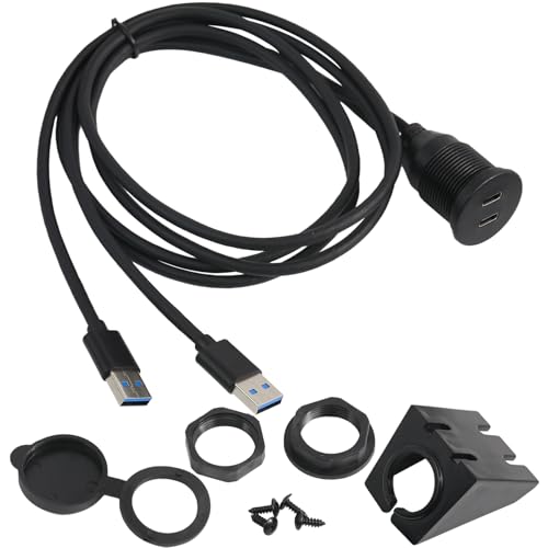 PENGLIN Dual Port USB 3.0 to Type C Flush Mount Cable, USB-A Male to USB-C Female Panel Mount Adapter Extension Cable for Car Boat Motorcycle Vehicle (1M/3ft) - size: Dual Port