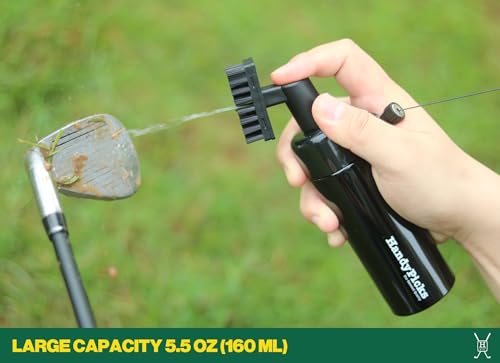 Handy Picks Golf Club Cleaner with Water Bottle Holds 5.5 OZ, Heavy Duty Metal Retractable Magnetic Clip, Waffle Microfiber Golf Towel, Ideal Water Brush Combo - color: Green